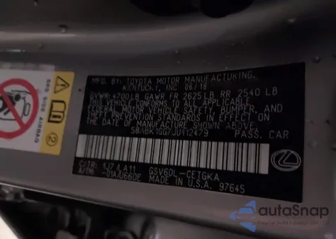 2018 Lexus Es 350 z USA, uszkodzony, nr VIN 58ABK1GG7JU112479